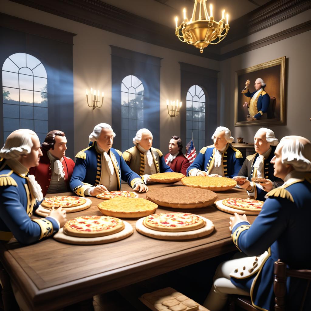 Founding Fathers Enjoying Pizza Together