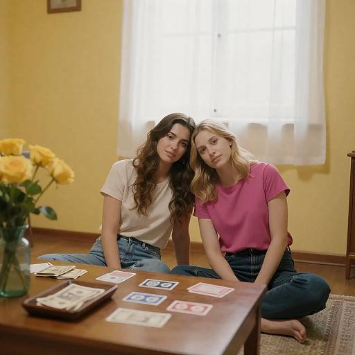 Cozy Moment Between Friends in Yellow Room