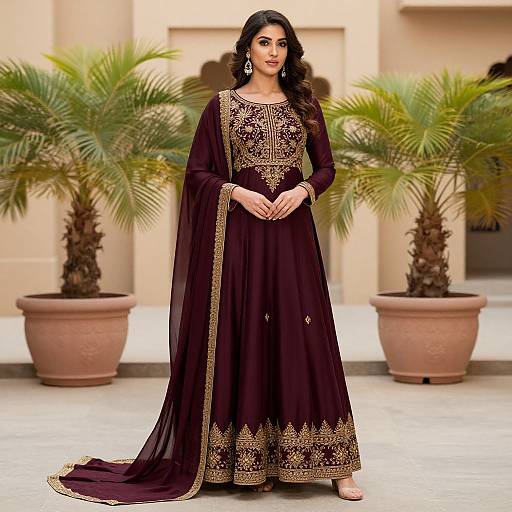 Elegant Woman in Maroon Anarkali Suit