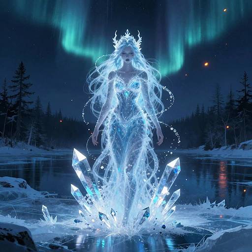 Mystical Ice Spirit Under Northern Lights