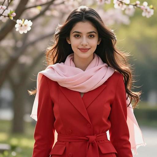 Elegant Woman in Red with Scarf