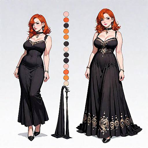 Ginger Anime Girl in Black Dress