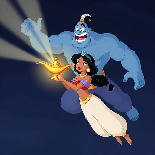 Jasmine Holding the Magic Lamp with Flying Genie