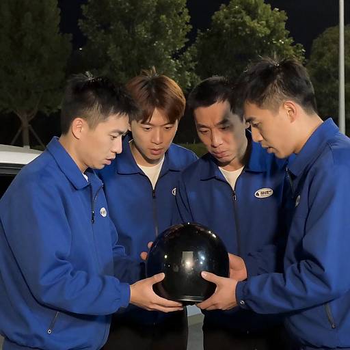 Intense Moment: Four Men with Helmet