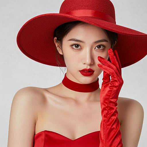 Woman in Red Hat and Gloves Portrait