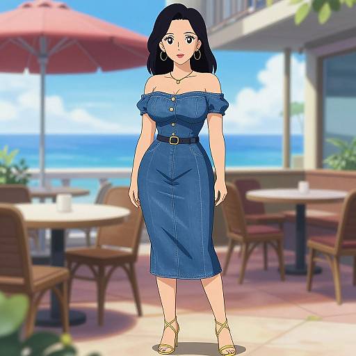 Chic Denim Dress in Toei Style