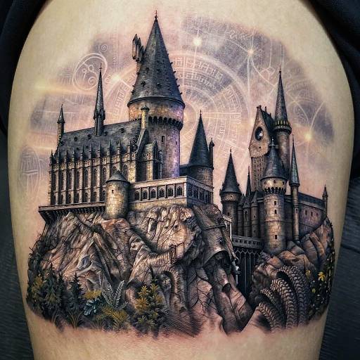 Realistic Hogwarts Castle Tattoo Design