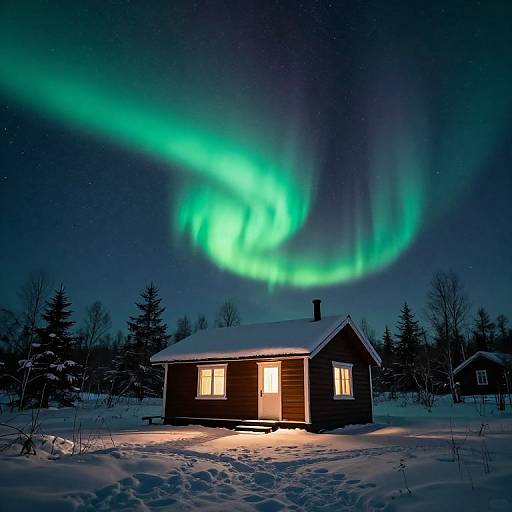 Northern Lights Over Cozy Cabin