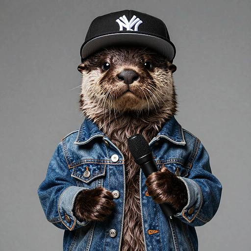 Anthropomorphic Otter Rapper with Denim Jacket, Snapback