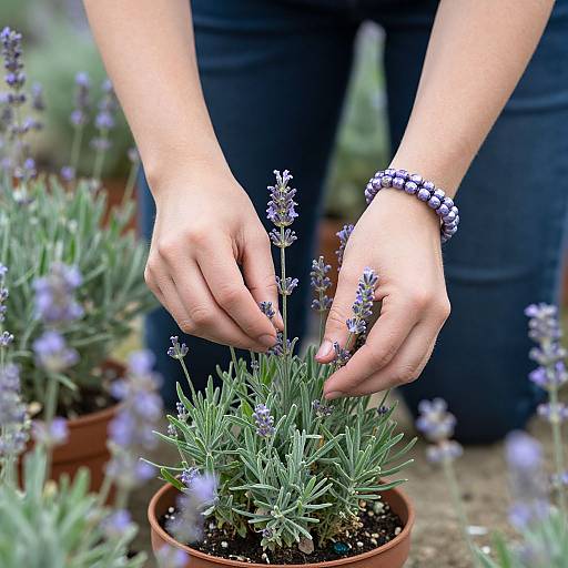 Woman Arranging Lavender Plants