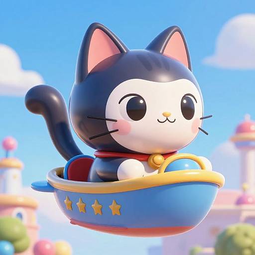 Pixar-Style Cat-Shaped Flying Boat