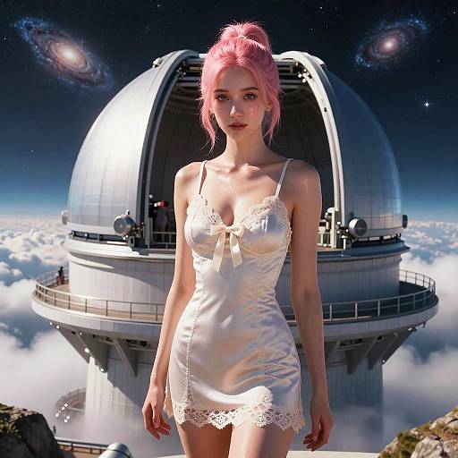 Woman with Pink Hair at Observatory