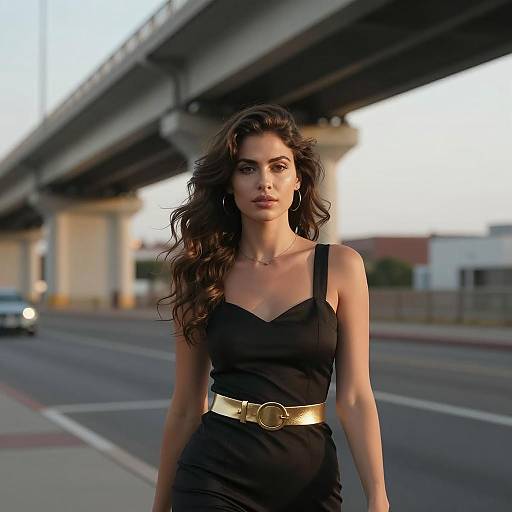 Confident Woman in Urban Bridge Setting