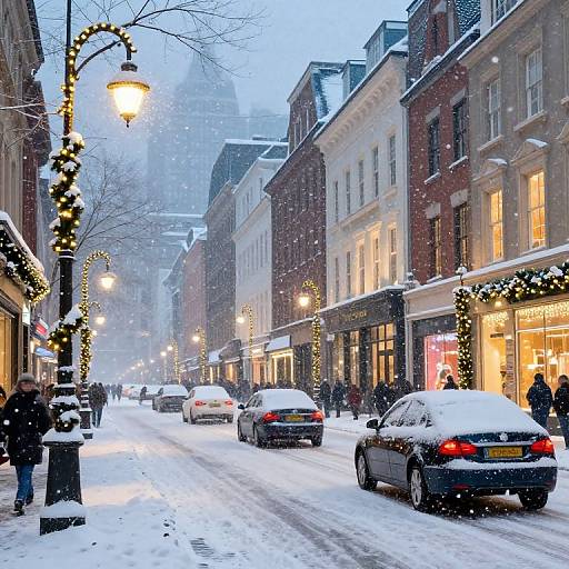 Snowy Christmas Cityscape with Lights