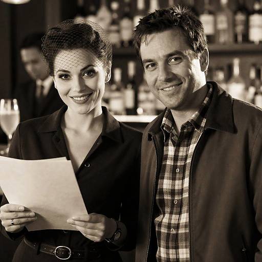 Sepia-Toned Portrait of Couple in Bar