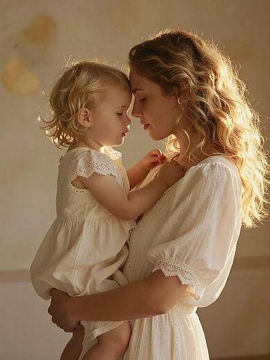 Mother and Daughter Tender Embrace