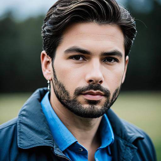 Portrait of Man in Blue Shirt and Grey Jacket
