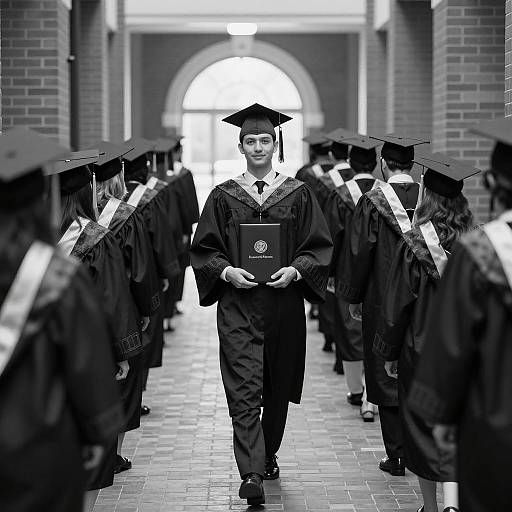 Male Graduate Walking with Diploma in Corridor