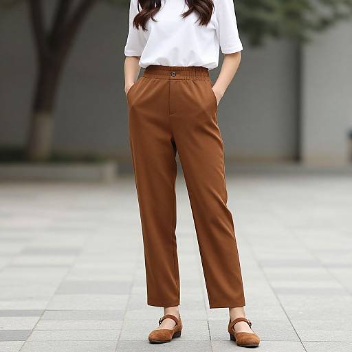 Smiling Woman in Brown Pants Outfit