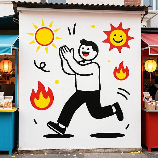 Joyful Stick Figures and Suns Mural