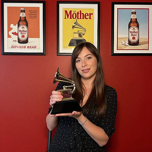 Woman with Grammy and Vintage Beer Ads