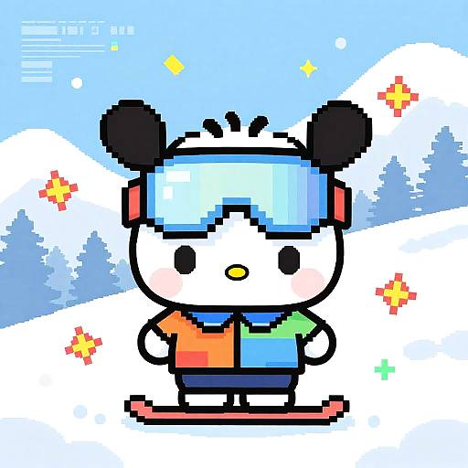 Pixel Art Chibi Winter Skier