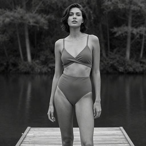 Sophisticated Swimwear on Tranquil Dock