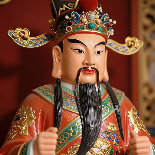 Chinese God of Fortune Statue Close-Up