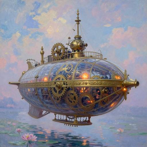 Steampunk Airship in Impressionist Sky