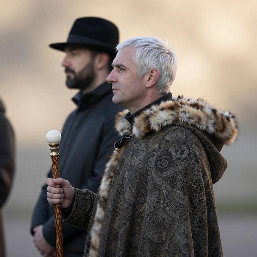 Two Men in Profile with Cloak and Staff