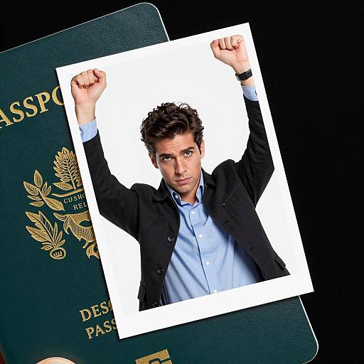 Intense Man and Dual Passports Photograph