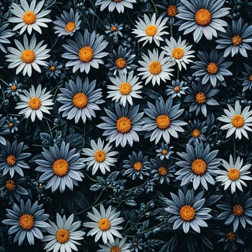 Macro Close-Up of Daisies with Blue and White Petals