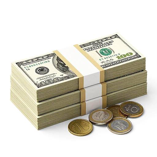 Photorealistic Money Stack with Coins