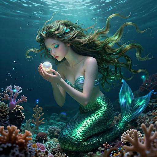 Ethereal Mermaid Portrait with Bioluminescence