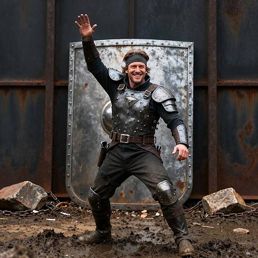 Armored Warrior in Intense Action Pose