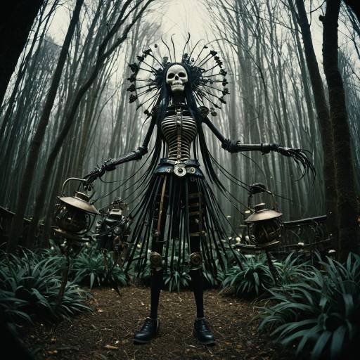 Steampunk Skeleton Sculpture in Forest