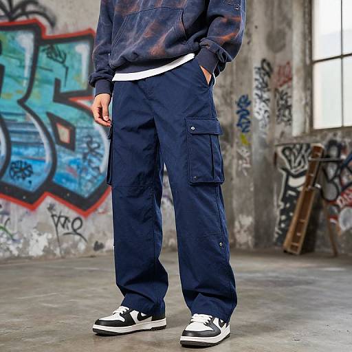 Indigo Cargo Pants with Vintage Hoodie