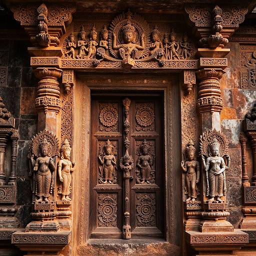 Vivid Close-Up of Ancient Temple Doorway