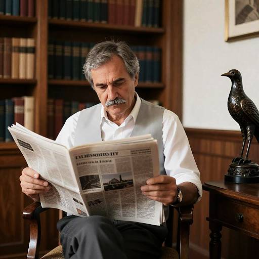 Middle-Aged Man Reading in Library
