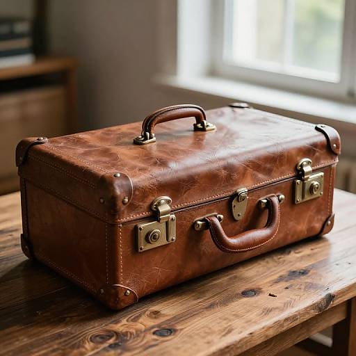 Vintage Leather Suitcase Close-Up