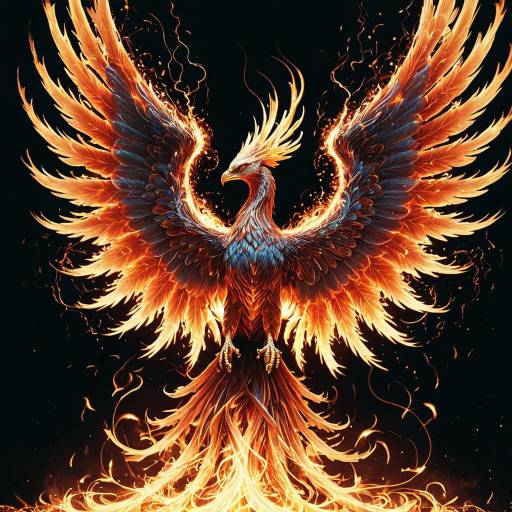 Fiery Ethereal Phoenix with Fractal Fire Wings