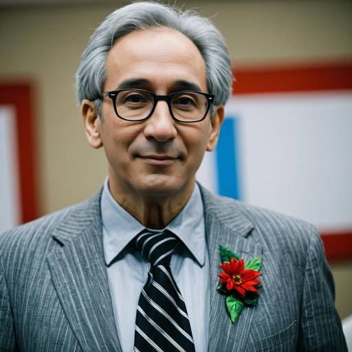 Middle-aged Man in Gray Suit with Red Flower