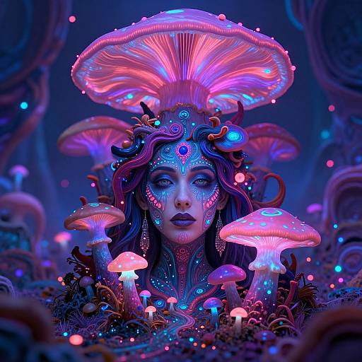 Psychedelic Woman in Neon Fungi