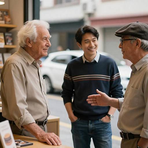 Three Men Outside a Shop Scene