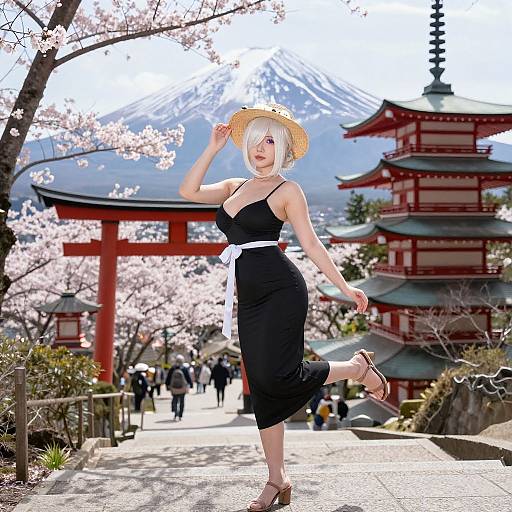 Photorealistic Blonde in Cherry Blossom Grove