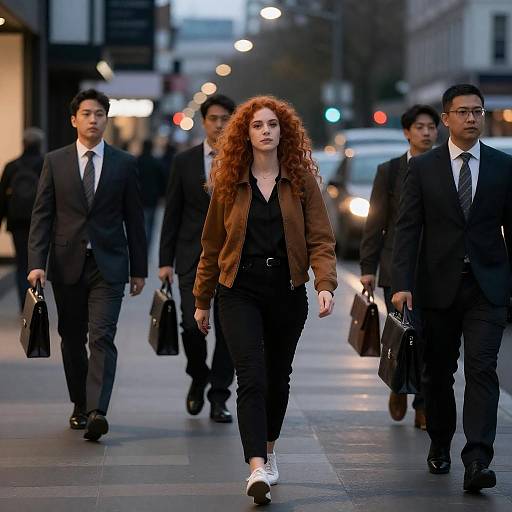 Confident Woman Walking in City Street at Night