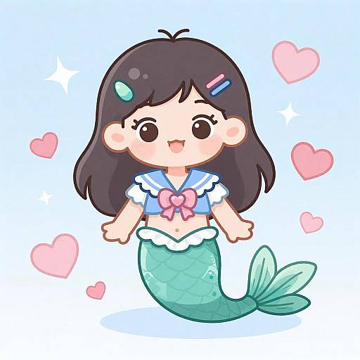 Adorable Sailor Mermaid with Heart Brooch