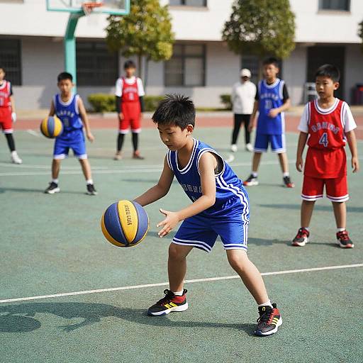 Children Practicing Basketball Outdoors