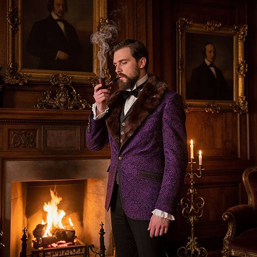 Man in Opulent Mansion Smoking Jacket