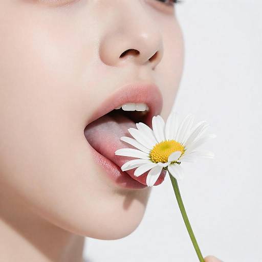 Whimsical Daisy Tongue Close-Up Portrait